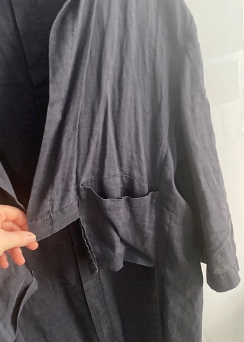 Gri Uzun Keten Ceket - Görsel 4