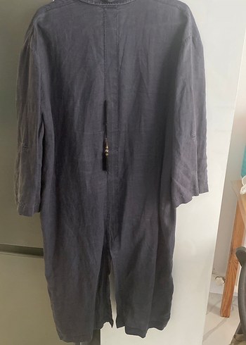 Gri Uzun Keten Ceket - Görsel 2