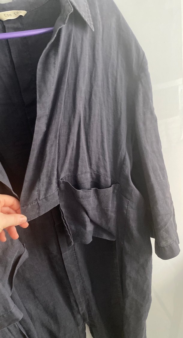 Gri Uzun Keten Ceket - Görsel 4