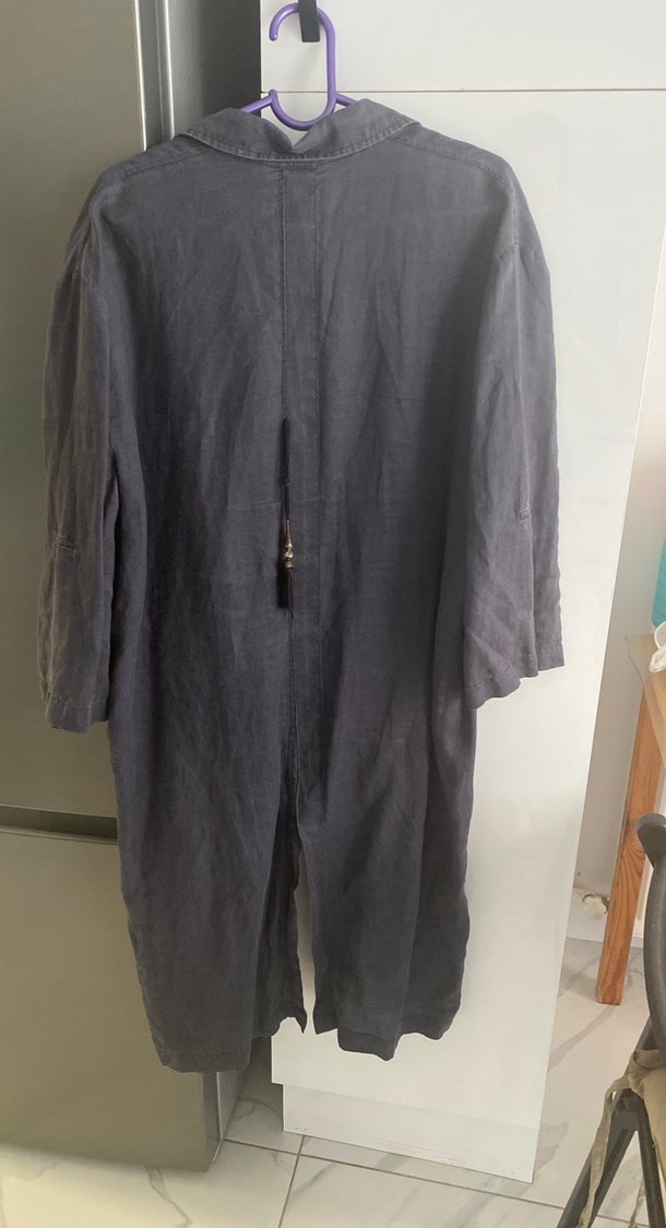 Gri Uzun Keten Ceket - Görsel 2