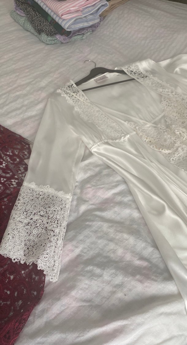 Uzun Beyaz Dantelli Bohem Kadın Pijama Takımı - Görsel 3