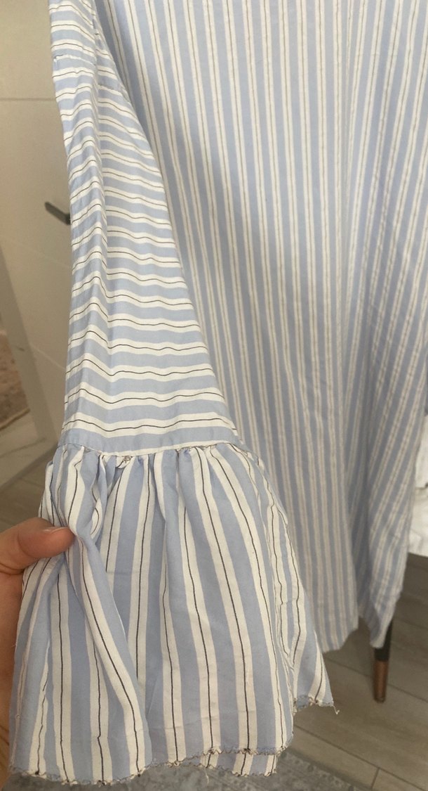 Mavi Çizgili Uzun Kollu Kadın Tunik - Görsel 3