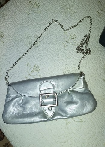 Gri Deri Kadın Çantası Metal Tokalı - Görsel 2