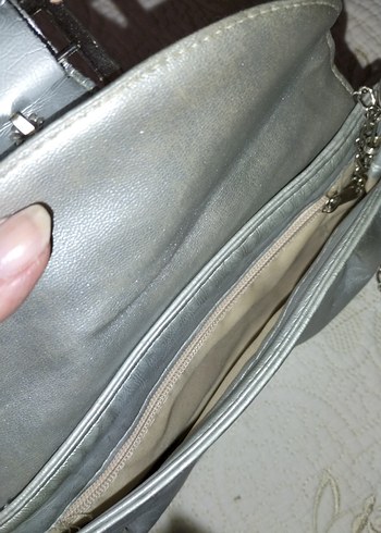 Gri Deri Kadın Çantası Metal Tokalı - Görsel 4
