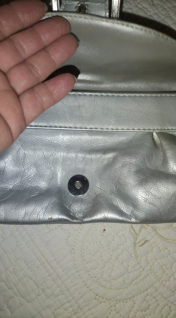 Gri Deri Kadın Çantası Metal Tokalı - Görsel 3