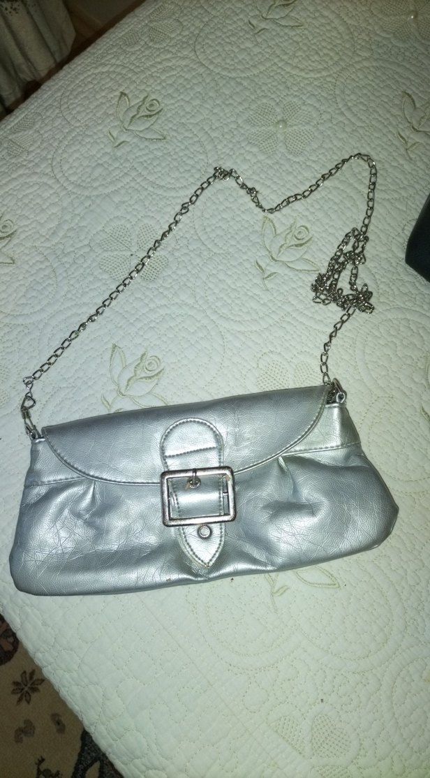 Gri Deri Kadın Çantası Metal Tokalı - Görsel 2