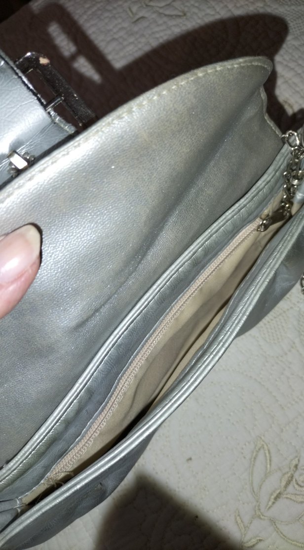 Gri Deri Kadın Çantası Metal Tokalı - Görsel 4