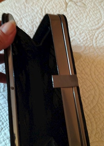 Siyah Süet Fermuarlı Kadın Portföy Çanta - Görsel 5