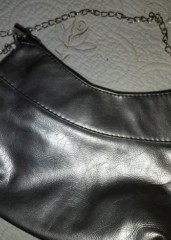 Gri Deri Zincir Askılı Kadın Çanta - Görsel 7