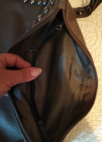 Kahverengi Deri Zımbalı Kadın Çanta - Görsel 5