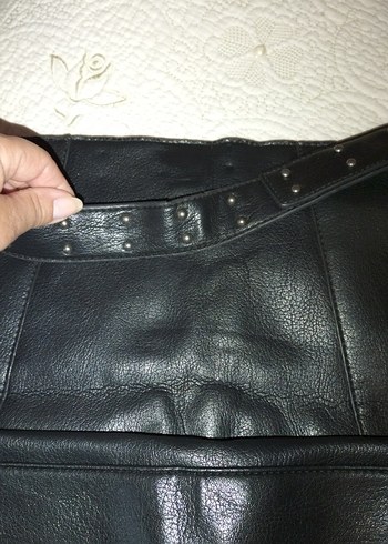 Kemerli Siyah Deri Midi kol Cantasi - Görsel 4