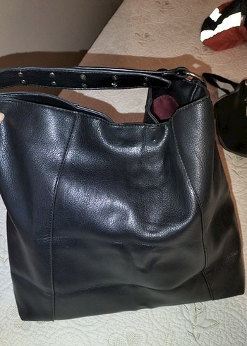 Kemerli Siyah Deri Midi kol Cantasi - Görsel 10