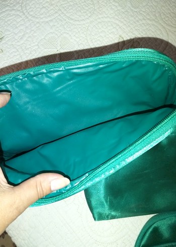 Parlak Yeşil Kadın Makyaj Çantası Seti - Görsel 8