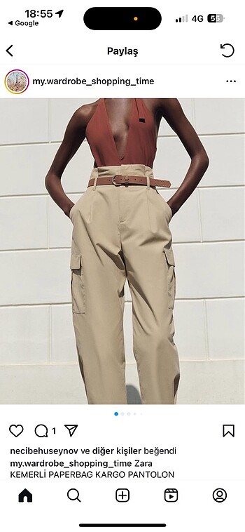 l Beden camel Renk Zara paperbag kemerli pantolon