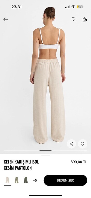 xs Beden Stradivarius Bej Keten Pantolon