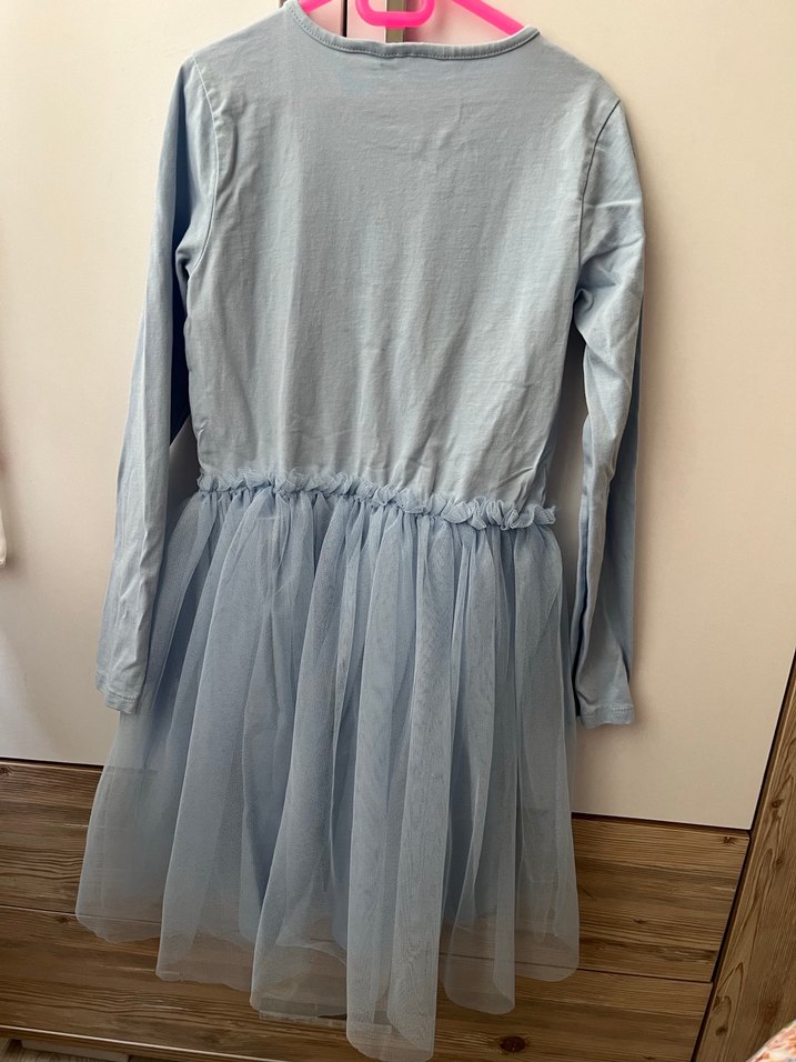 Mavi Uzun Kollu Kız Çocuk Elbise - Görsel 3