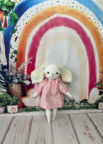 Pembe Puantiyeli El Örgüsü Oyuncak Tavşan - Görsel 2