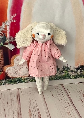 Pembe Puantiyeli El Örgüsü Oyuncak Tavşan - Görsel 3