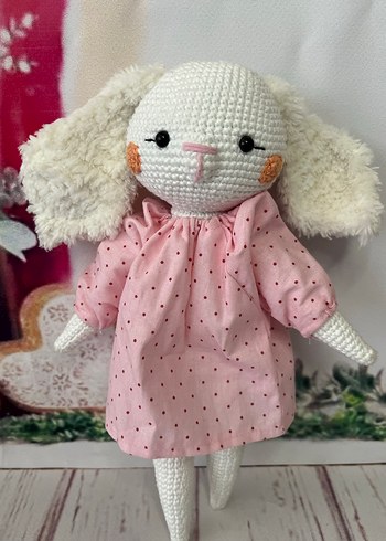 Pembe Puantiyeli El Örgüsü Oyuncak Tavşan - Görsel 5