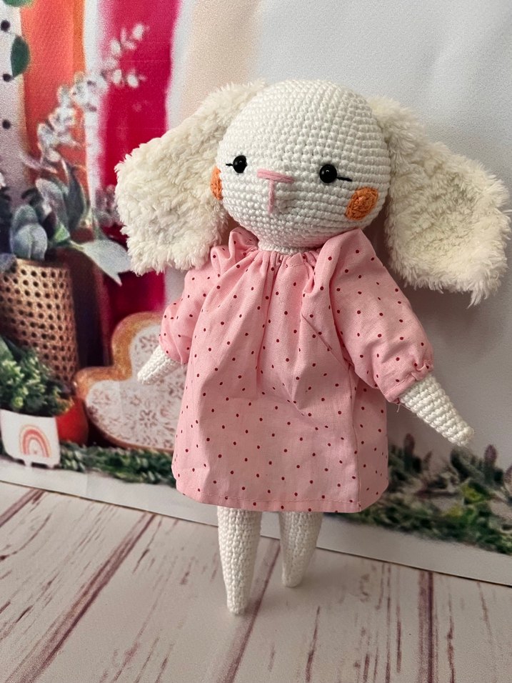 Pembe Puantiyeli El Örgüsü Oyuncak Tavşan - Görsel 4