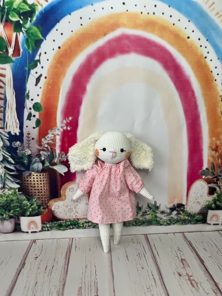 Pembe Puantiyeli El Örgüsü Oyuncak Tavşan - Görsel 2