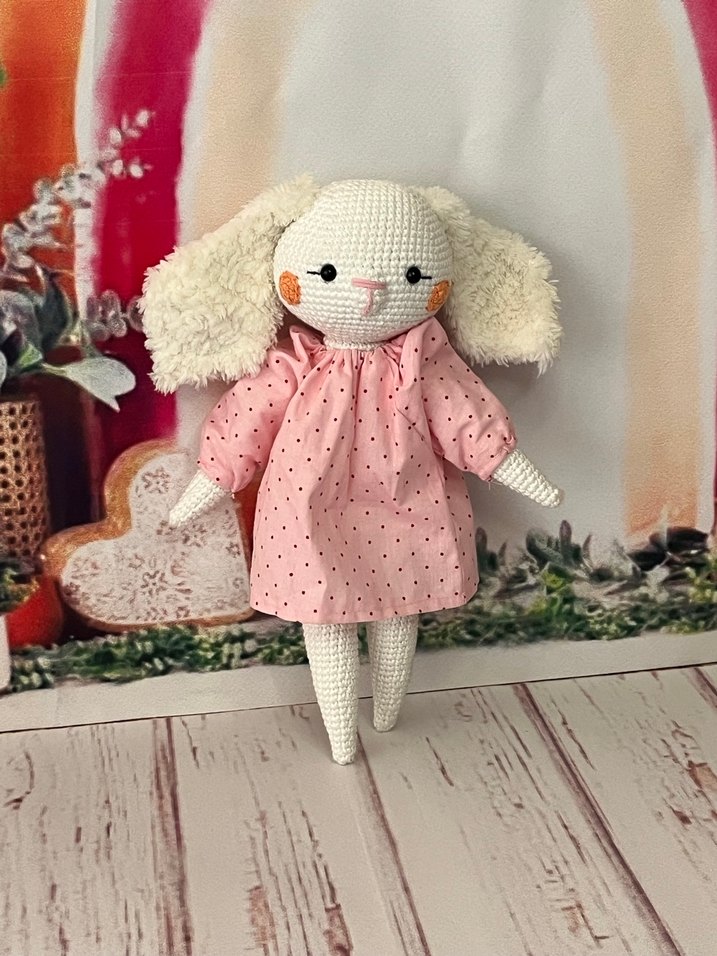 Pembe Puantiyeli El Örgüsü Oyuncak Tavşan - Görsel 3