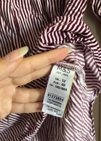 l Beden Bordo Çizgili V Yaka Uzun Kollu Kadın Gömlek