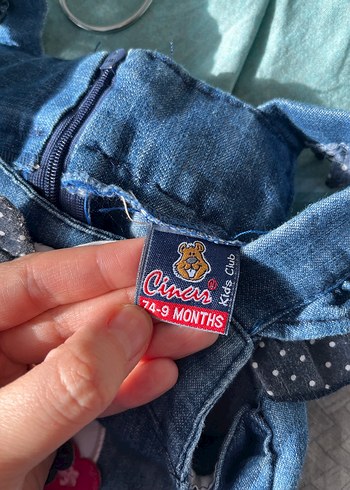 Kız Çocuk Kot Elbise Nakışlı Fırfırlı - Görsel 3