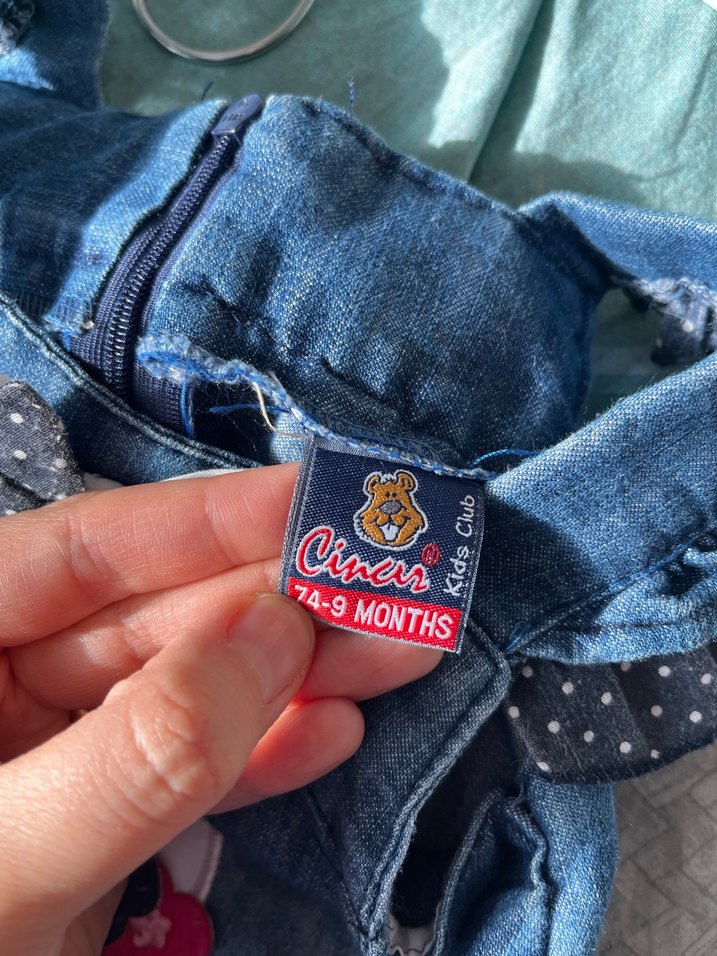 Kız Çocuk Kot Elbise Nakışlı Fırfırlı - Görsel 3