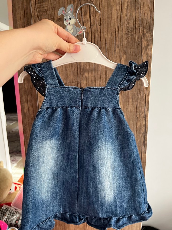 Kız Çocuk Kot Elbise Nakışlı Fırfırlı - Görsel 2