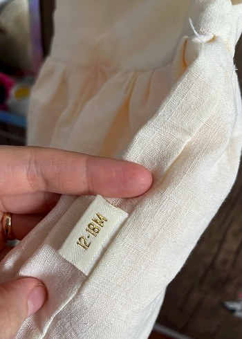 Kız Çocuk krem Keten Elbise - Görsel 5