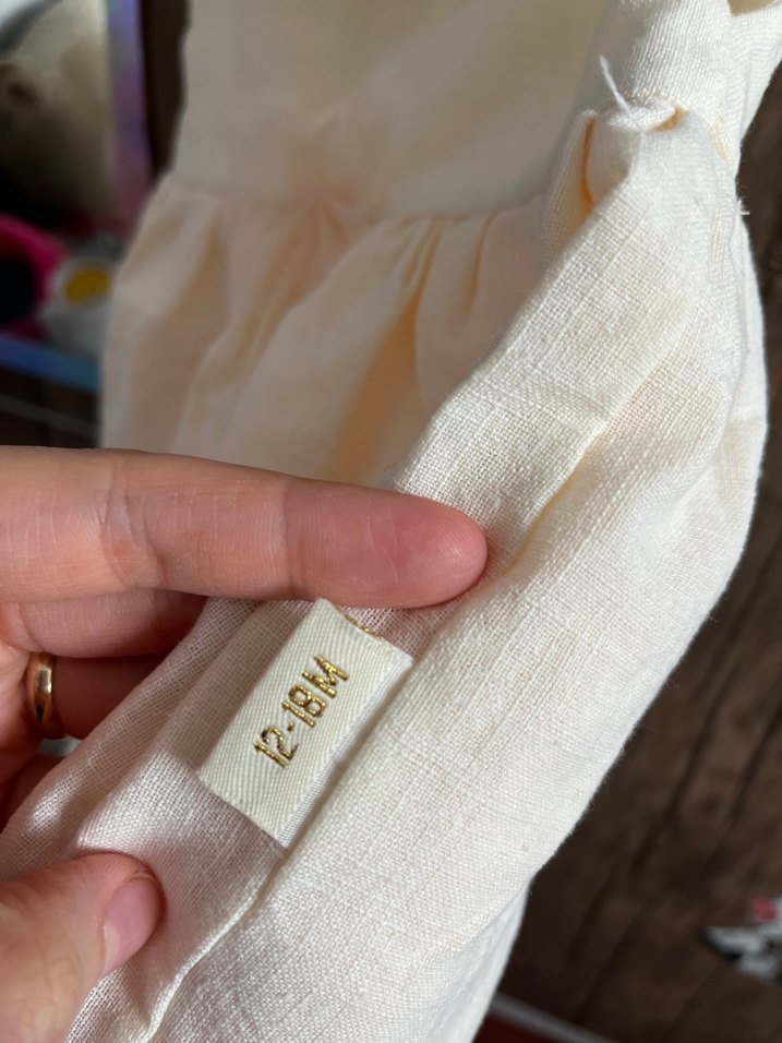 Kız Çocuk krem Keten Elbise - Görsel 5