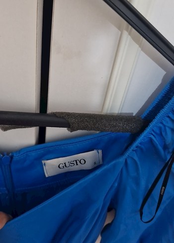 Gusto Parlak Mavi Uzun Kayık Yaka Elbise