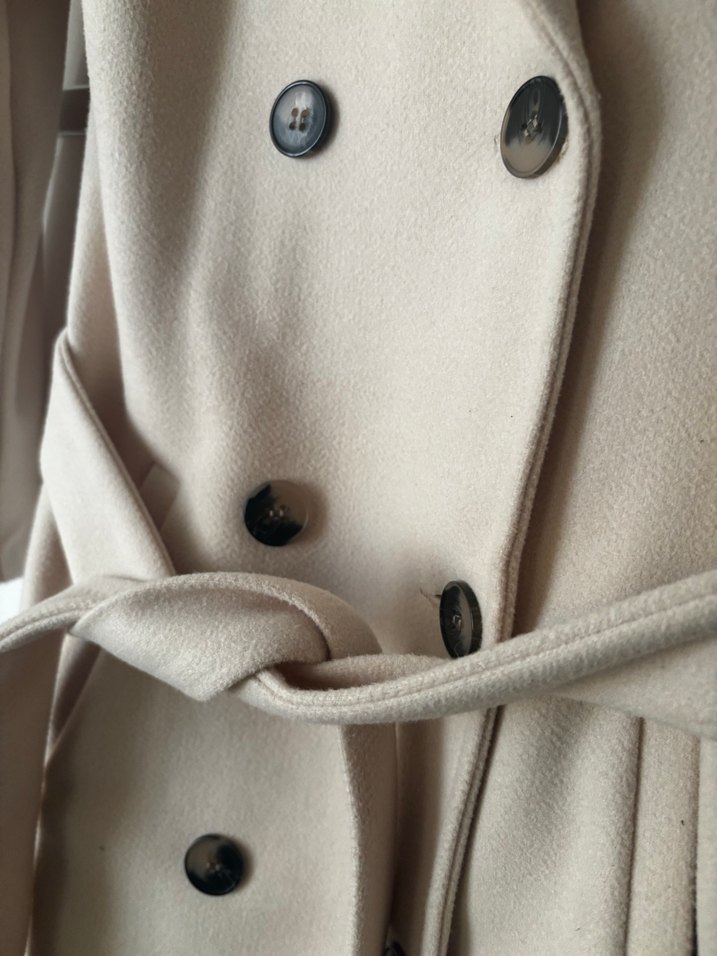 Bej Midi Kadın Kaban Çift Düğmeli - Görsel 3