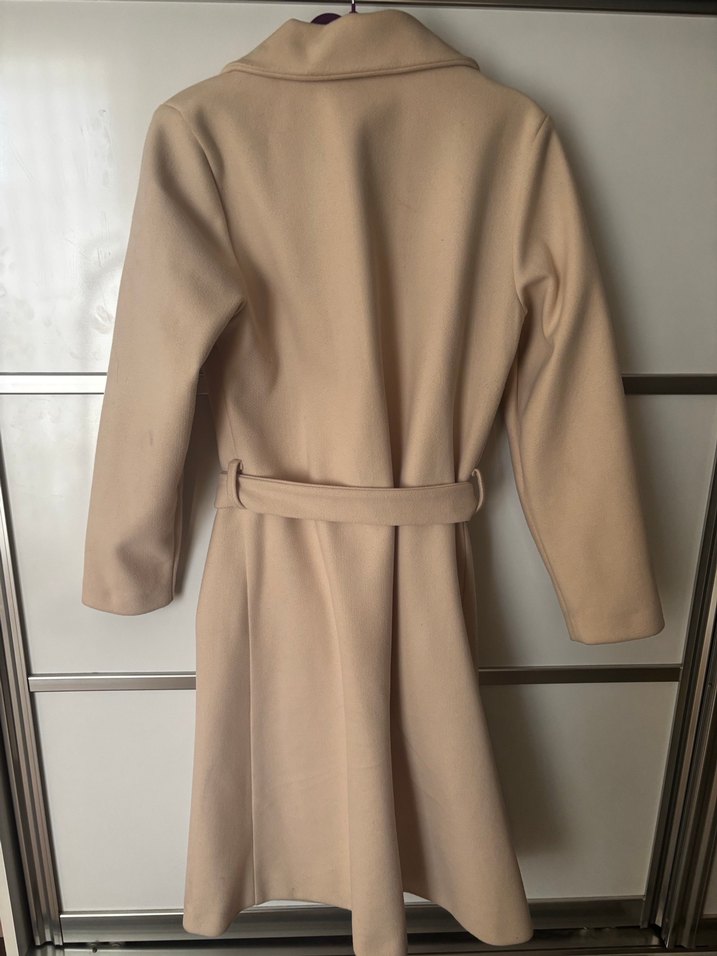 Bej Midi Kadın Kaban Çift Düğmeli - Görsel 5