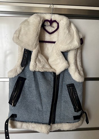 Kadın Kot Kürklü Kolsuz Kısa Mont - Görsel 3