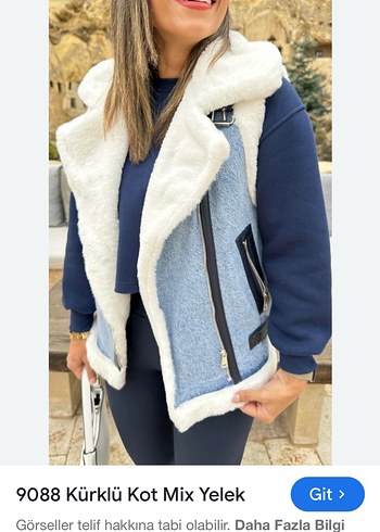 Kadın Kot Kürklü Kolsuz Kısa Mont - Görsel 2