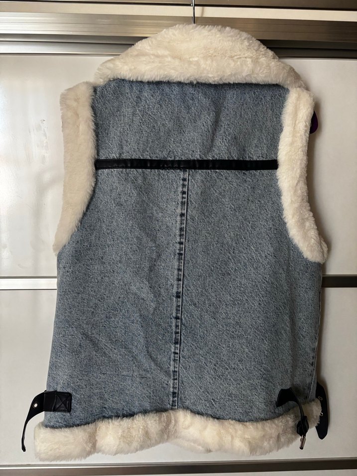 Kadın Kot Kürklü Kolsuz Kısa Mont - Görsel 4