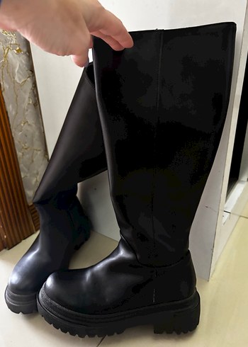 Siyah deri içi polar çizme - Görsel 3