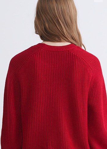 Kadın Kırmızı Örgü Salaş Kazak - Görsel 2