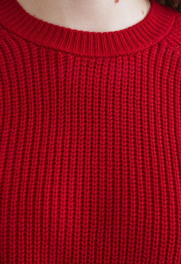 Kadın Kırmızı Örgü Salaş Kazak - Görsel 3