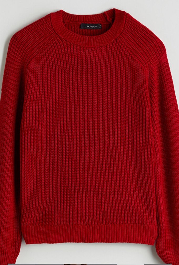 Kadın Kırmızı Örgü Salaş Kazak - Görsel 4