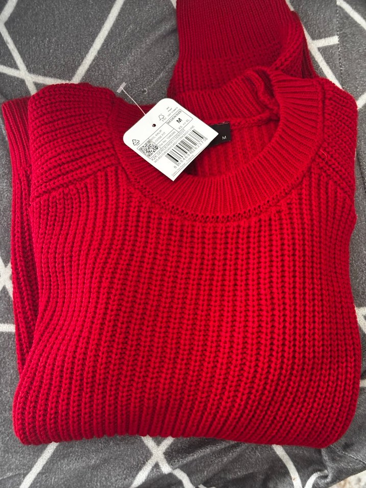 Kadın Kırmızı Örgü Salaş Kazak - Görsel 5