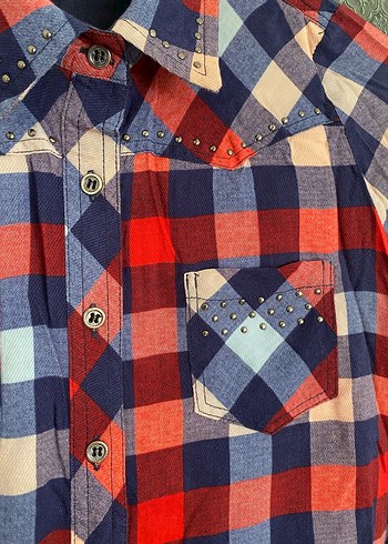 Renkli Kareli Uzun Kollu Kadın Gömlek - Görsel 2