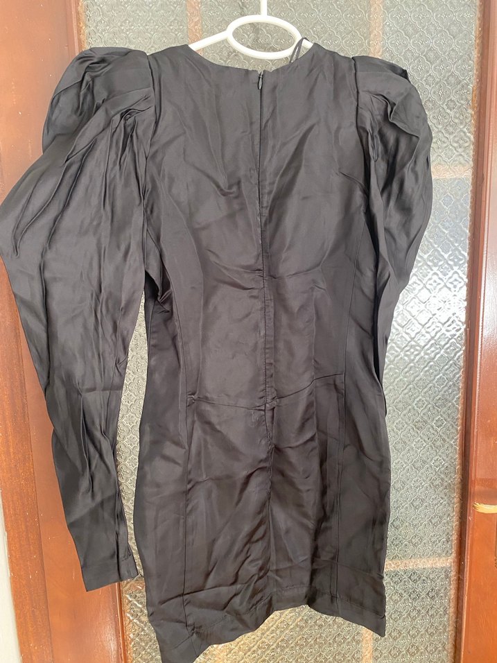 Siyah Drapeli Uzun Kollu Midi Elbise - Görsel 5