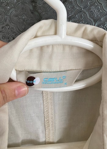 Beyaz Keten Düğmeli Kadın Ceket - Görsel 3