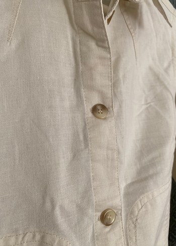 Beyaz Keten Düğmeli Kadın Ceket - Görsel 2