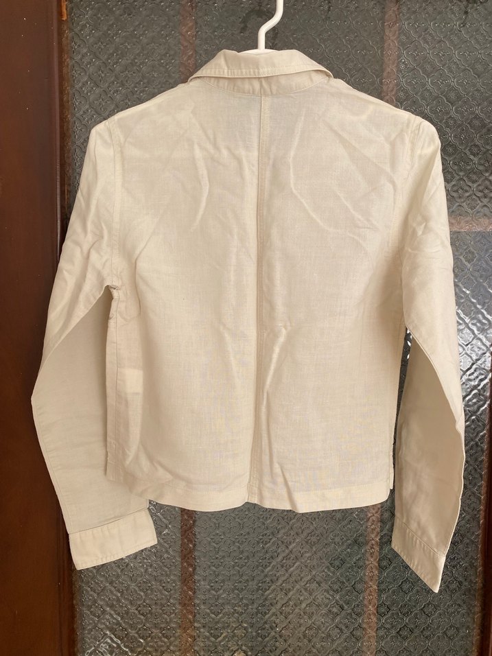 Beyaz Keten Düğmeli Kadın Ceket - Görsel 4