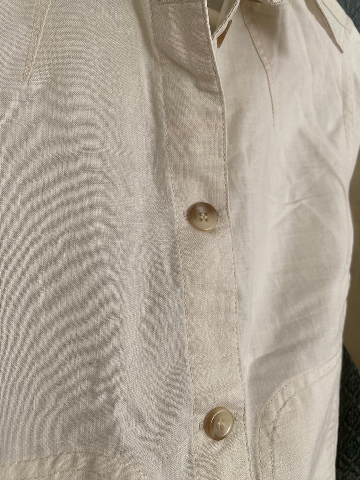 Beyaz Keten Düğmeli Kadın Ceket - Görsel 2