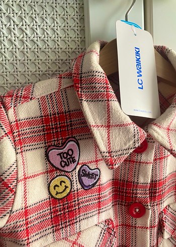 Kırmızı Ekoseli Nakışlı Çocuk Gömlek ceket - Görsel 2